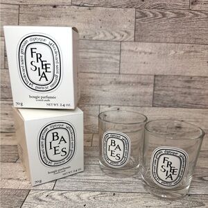 2 Diptyque Empty Glass Candle Jars Baies and Freesia 2.4 oz